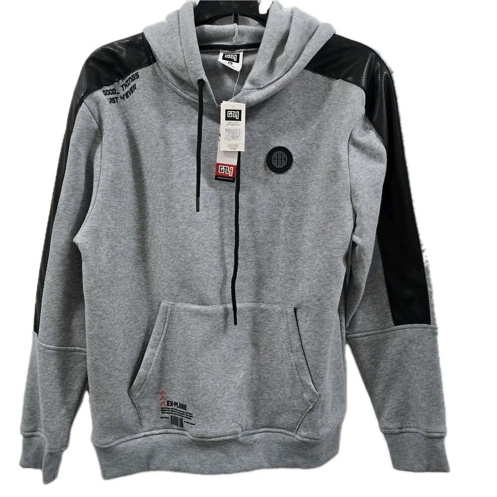 Men’s GTL4 Hoodie Size M Gray Black Logo Streetwear Pullover Sweatshirt Casual